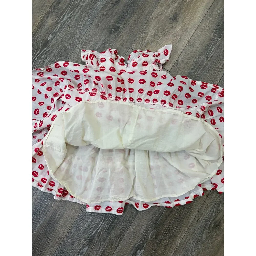 Pink Chicken Girls Dress Lip Print Valentine Cottagecore Party 2T